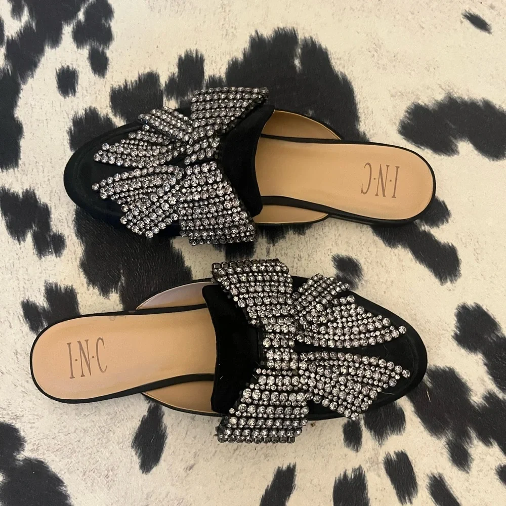 INC International Concepts Black and Silver Rhinestone Mules - Picture 4 of 4